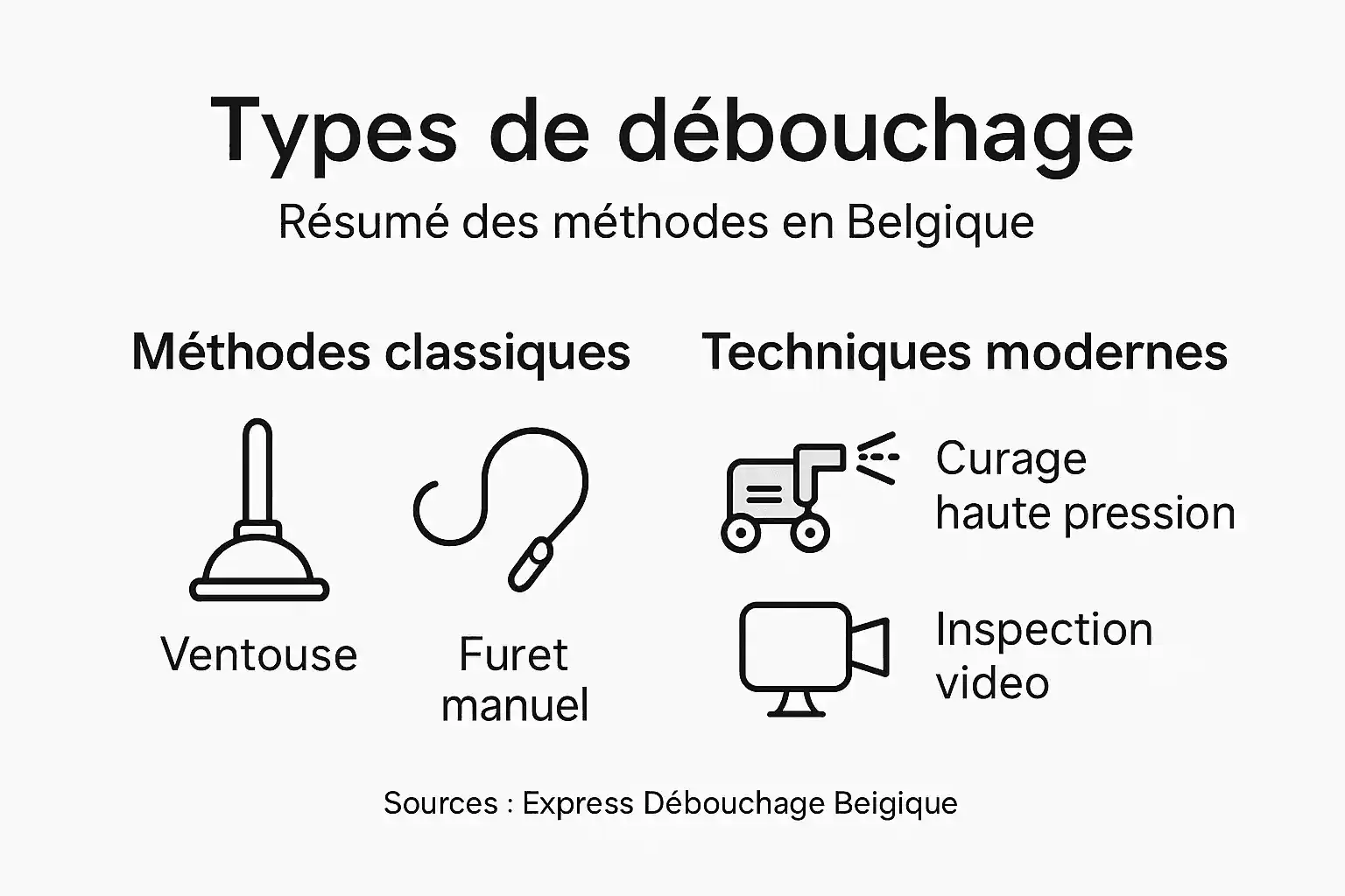 Découvrez notre infographie dédiée aux différentes techniques de débouchage utilisées en Belgique.