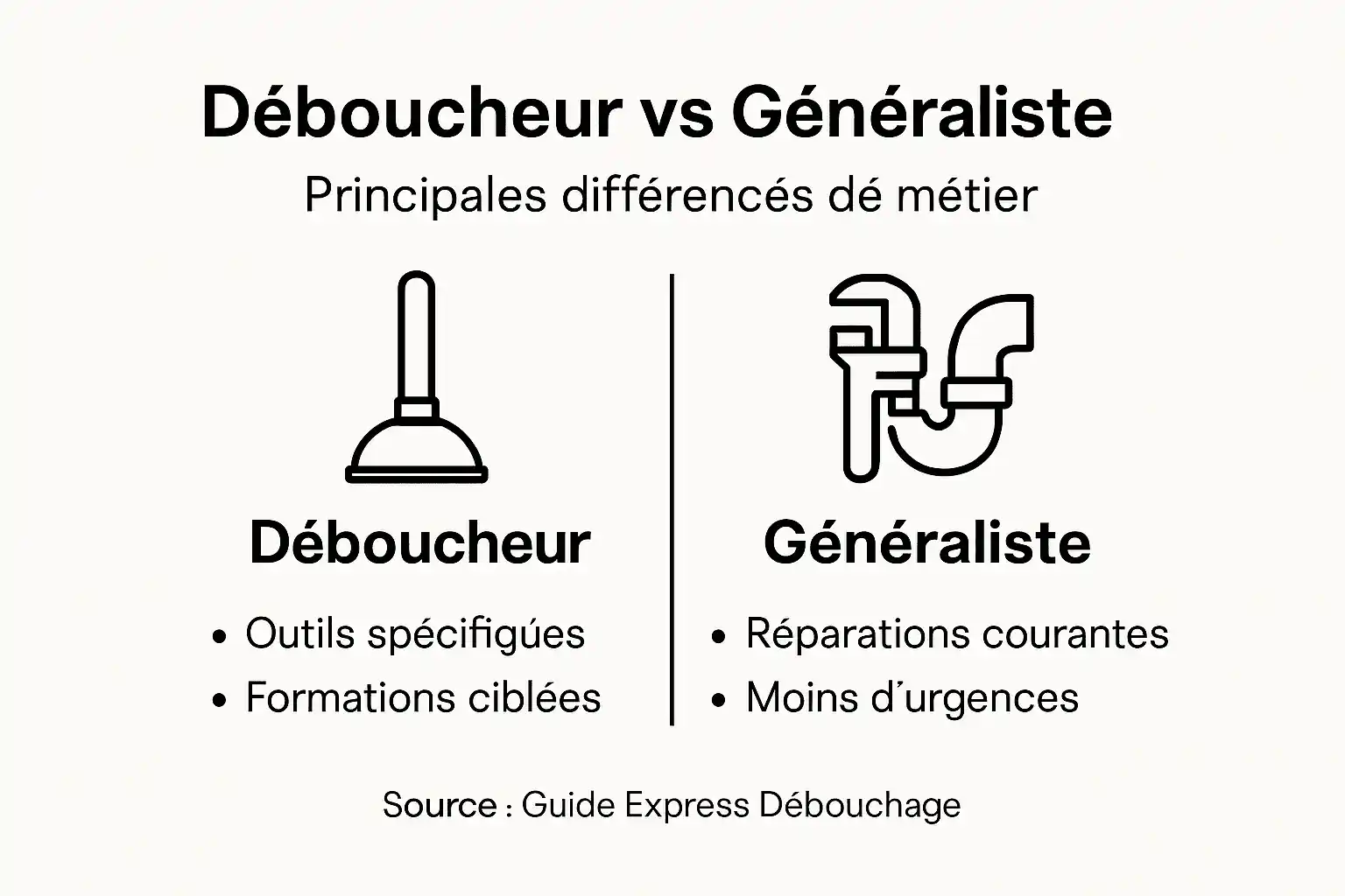 Infographie : comprendre la différence entre le plombier spécialiste du débouchage et le plombier polyvalent